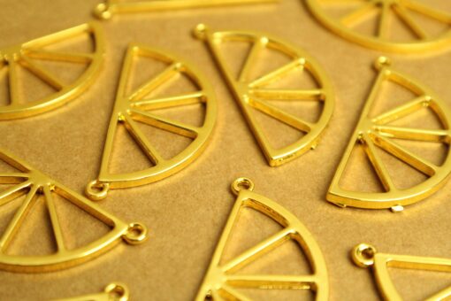 5 pc. Gold Plated Lemon Slice Charms, 42.5mm x 21mm, Orange Slice Fruit Pendant, Gold Fruity Citrus Summer Spring Treat Sliced | MIS-317