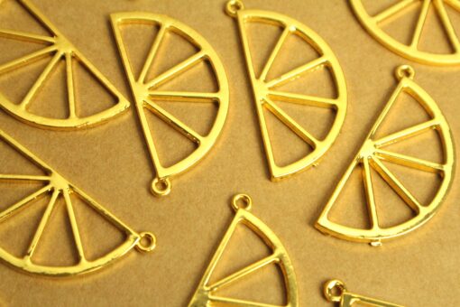 5 pc. Gold Plated Lemon Slice Charms, 42.5mm x 21mm, Orange Slice Fruit Pendant, Gold Fruity Citrus Summer Spring Treat Sliced | MIS-317