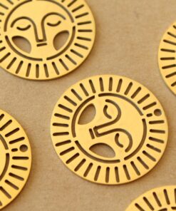 3 pc. Gold Plated Boho Sun Charms, Laser Cut Stainless Steel, 30mm in diameter | MIS-056**