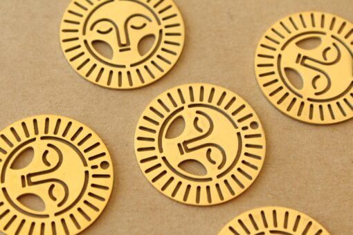 3 pc. Gold Plated Boho Sun Charms, Laser Cut Stainless Steel, 30mm in diameter | MIS-056**