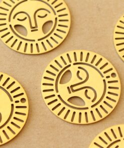 3 pc. Gold Plated Boho Sun Charms, Laser Cut Stainless Steel, 30mm in diameter | MIS-056**
