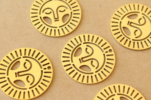 3 pc. Gold Plated Boho Sun Charms, Laser Cut Stainless Steel, 30mm in diameter | MIS-056**