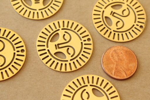 3 pc. Gold Plated Boho Sun Charms, Laser Cut Stainless Steel, 30mm in diameter | MIS-056**