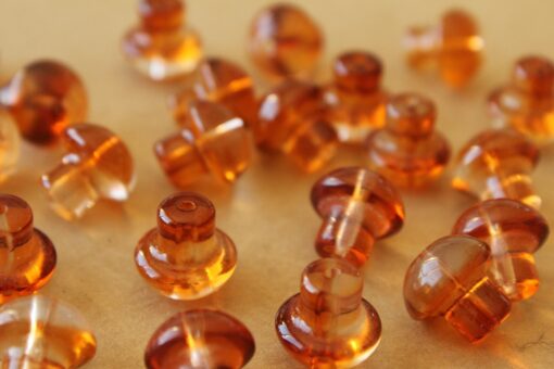 12 pc. Brown Glass Mushroom Beads, Top Drilled, 13.5mm x 3.5mm | MIS-051**