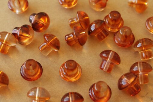 12 pc. Brown Glass Mushroom Beads, Top Drilled, 13.5mm x 3.5mm | MIS-051**