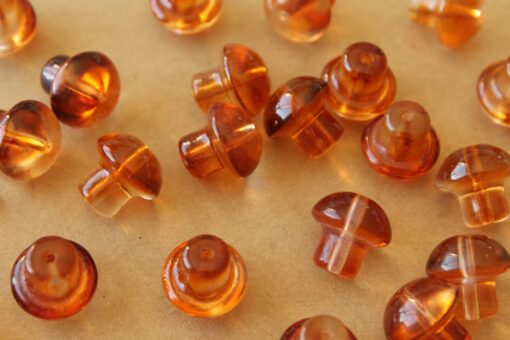 12 pc. Brown Glass Mushroom Beads, Top Drilled, 13.5mm x 3.5mm | MIS-051**