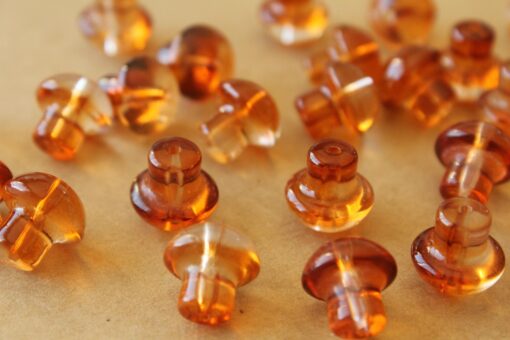 12 pc. Brown Glass Mushroom Beads, Top Drilled, 13.5mm x 3.5mm | MIS-051**