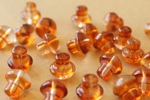 12 pc. Brown Glass Mushroom Beads, Top Drilled, 13.5mm x 3.5mm | MIS-051**