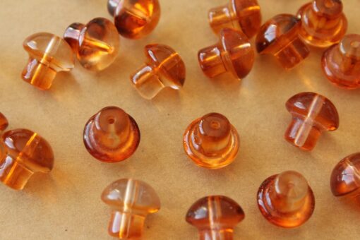 12 pc. Brown Glass Mushroom Beads, Top Drilled, 13.5mm x 3.5mm | MIS-051**