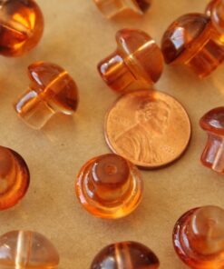12 pc. Brown Glass Mushroom Beads, Top Drilled, 13.5mm x 3.5mm | MIS-051**