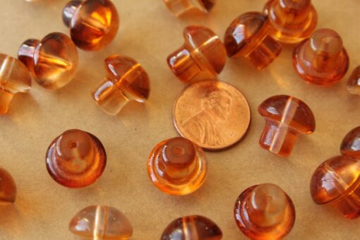 12 pc. Brown Glass Mushroom Beads, Top Drilled, 13.5mm x 3.5mm | MIS-051**