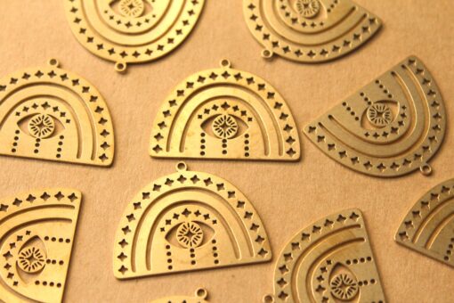 2 pc. Raw Brass Boho Rainbow Charms with All-Seeing Eye, 30mm x 22.5mm | MIS-057***
