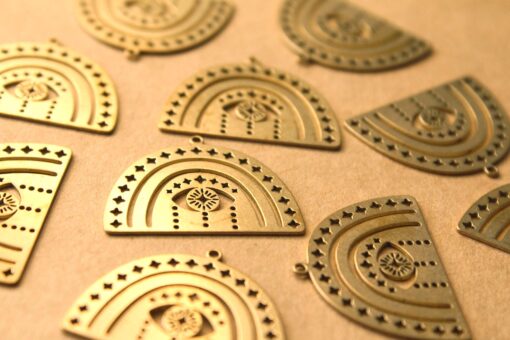 2 pc. Raw Brass Boho Rainbow Charms with All-Seeing Eye, 30mm x 22.5mm | MIS-057***