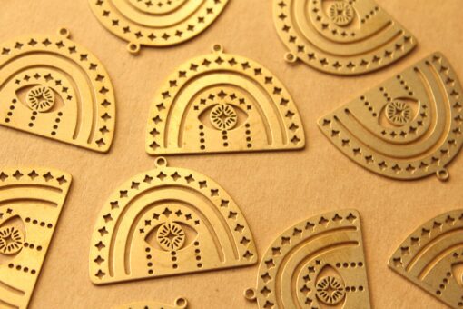 2 pc. Raw Brass Boho Rainbow Charms with All-Seeing Eye, 30mm x 22.5mm | MIS-057***