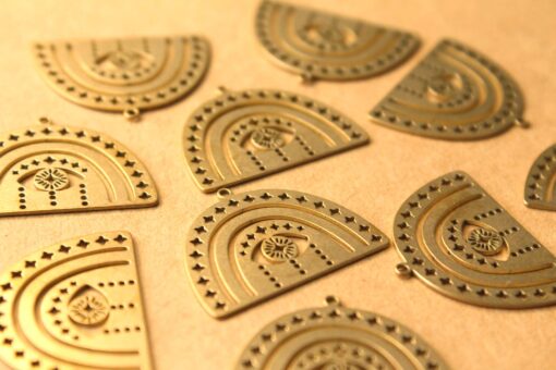 2 pc. Raw Brass Boho Rainbow Charms with All-Seeing Eye, 30mm x 22.5mm | MIS-057***