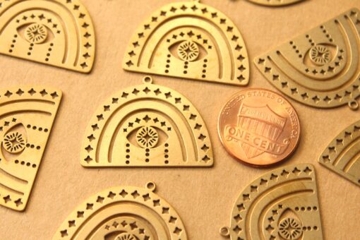 2 pc. Raw Brass Boho Rainbow Charms with All-Seeing Eye, 30mm x 22.5mm | MIS-057***
