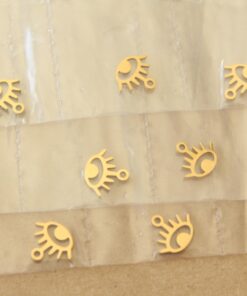 4 pc. Gold Plated Evil Eye Charms, Stainless Steel, 9.5mm x 8.5mm | MIS-060*