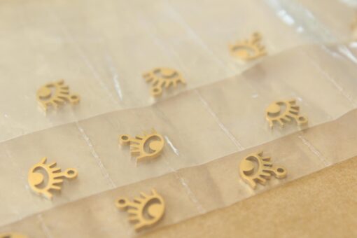 4 pc. Gold Plated Evil Eye Charms, Stainless Steel, 9.5mm x 8.5mm | MIS-060*