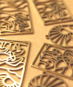 1 pc. Boho Sun and Mushrooms Gold-Plated Stainless Steel Pendant, 48.5mm x 22mm | MIS-083*