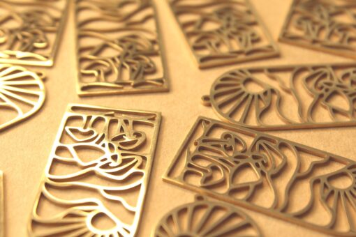 1 pc. Boho Sun and Mushrooms Gold-Plated Stainless Steel Pendant, 48.5mm x 22mm | MIS-083*