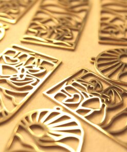1 pc. Boho Sun and Mushrooms Gold-Plated Stainless Steel Pendant, 48.5mm x 22mm | MIS-083*