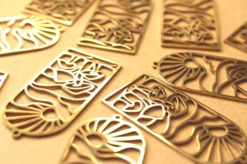 1 pc. Boho Sun and Mushrooms Gold-Plated Stainless Steel Pendant, 48.5mm x 22mm | MIS-083*