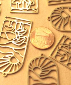 1 pc. Boho Sun and Mushrooms Gold-Plated Stainless Steel Pendant, 48.5mm x 22mm | MIS-083*