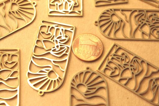 1 pc. Boho Sun and Mushrooms Gold-Plated Stainless Steel Pendant, 48.5mm x 22mm | MIS-083*