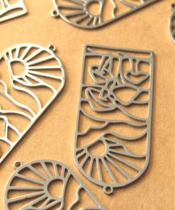 1 pc. Boho Sun and Mushrooms Stainless Steel Pendant, 48.5mm x 22mm | MIS-082*