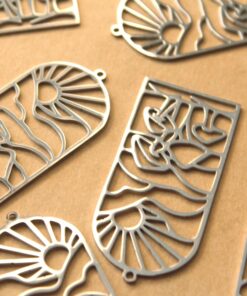 1 pc. Boho Sun and Mushrooms Stainless Steel Pendant, 48.5mm x 22mm | MIS-082*