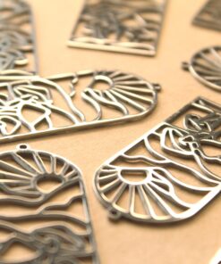 1 pc. Boho Sun and Mushrooms Stainless Steel Pendant, 48.5mm x 22mm | MIS-082*