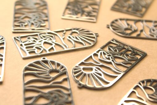 1 pc. Boho Sun and Mushrooms Stainless Steel Pendant, 48.5mm x 22mm | MIS-082*