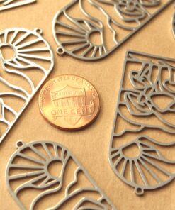 1 pc. Boho Sun and Mushrooms Stainless Steel Pendant, 48.5mm x 22mm | MIS-082*