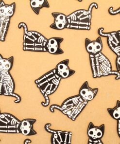4 pc. Skeleton Cat Charms, Acrylic Double-Sided Charms, Halloween Kitty, Spooky Kawaii Cat Pendants | TMP-009