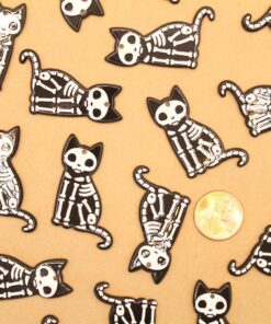 4 pc. Skeleton Cat Charms, Acrylic Double-Sided Charms, Halloween Kitty, Spooky Kawaii Cat Pendants | TMP-009