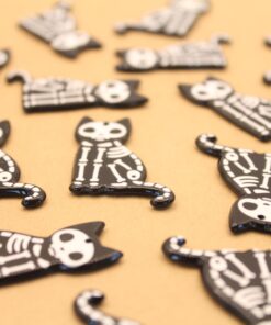 4 pc. Skeleton Cat Charms, Acrylic Double-Sided Charms, Halloween Kitty, Spooky Kawaii Cat Pendants | TMP-009