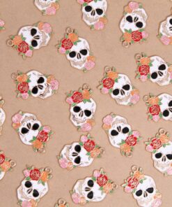 4 pc. Flowery Skull Charms - 29.5mm x 20mm, Sweet & Spooky, Dia de Los Muertos, Halloween Goth Pendant | TMP-010