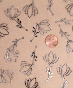 4 pc. Flower and Stem Pendant, 52.5mm long, Dangle Style Charm, Stainless Steel | MIS-107*