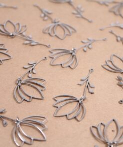 4 pc. Flower and Stem Pendant, 52.5mm long, Dangle Style Charm, Stainless Steel | MIS-107*