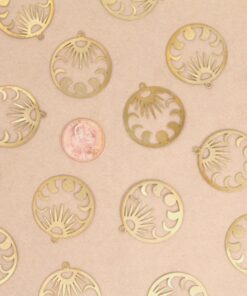 2 pc. Raw Brass Moon Phase and Sun Circle Pendant, 30mm x 27mm | MIS-122***