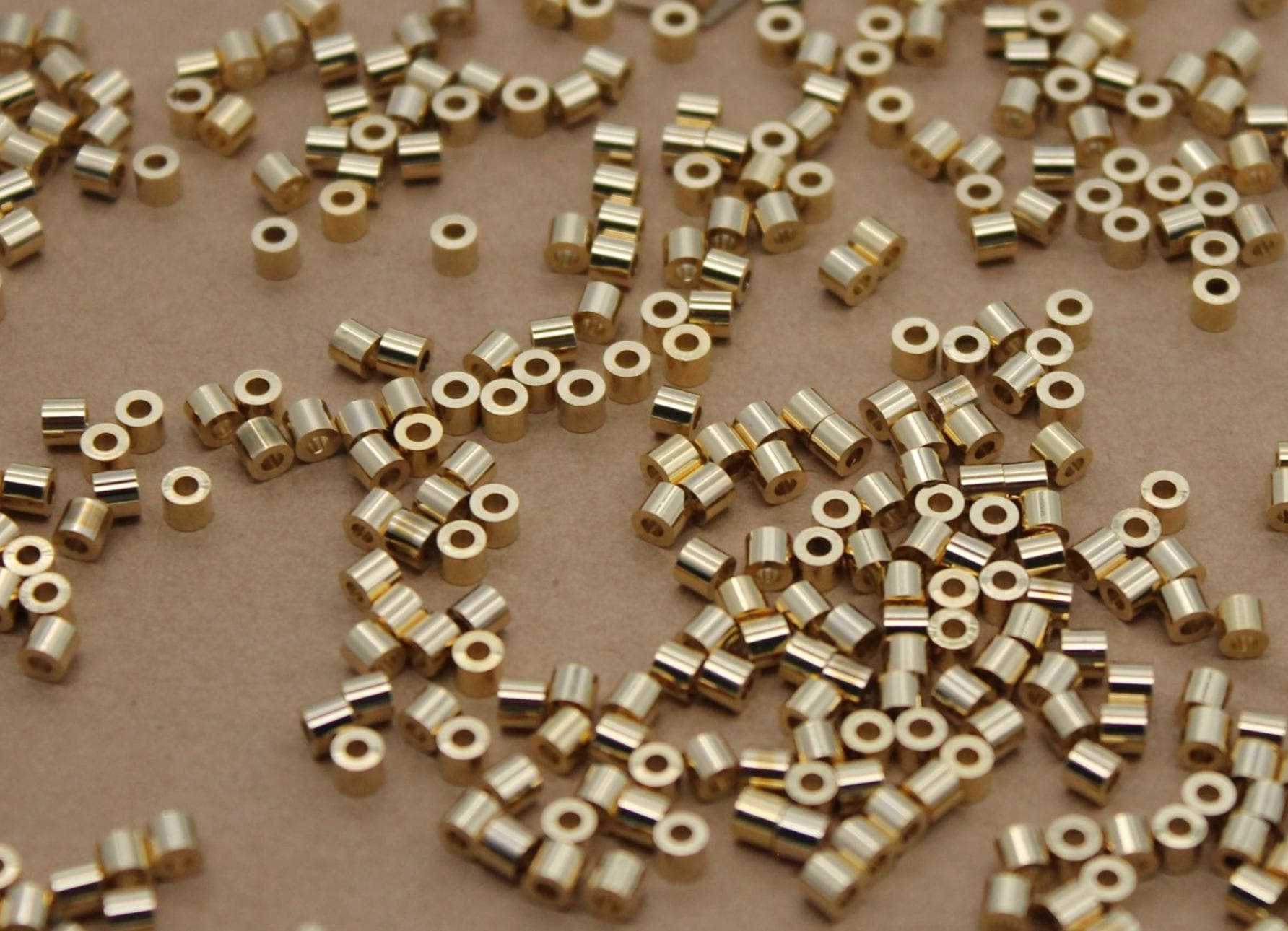 30 pc. Gold Plated Brass Tube Beads, 3mm x 2.5mm, 24K Gold Plated Beads | TMP-012