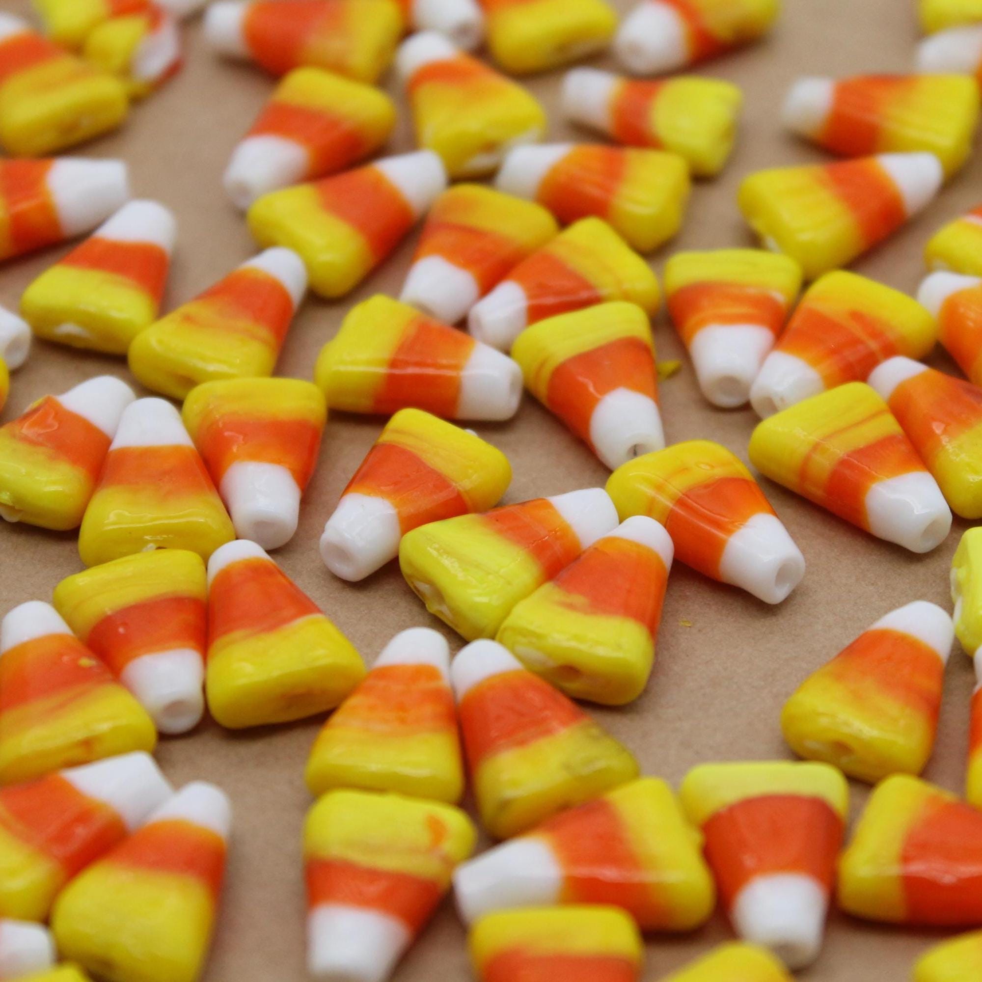 10 pc. Candy Corn Lampwork Beads, Top Drilled, 15.5mm x 11mm | MIS-134**