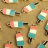 6 pc. Pink, White, Turquoise, and Gold Enameled Popsicle Charms, 25mm x 9mm | MIS-304