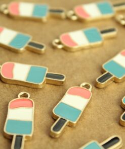 6 pc. Pink, White, Turquoise, and Gold Enameled Popsicle Charms, 25mm x 9mm | MIS-304
