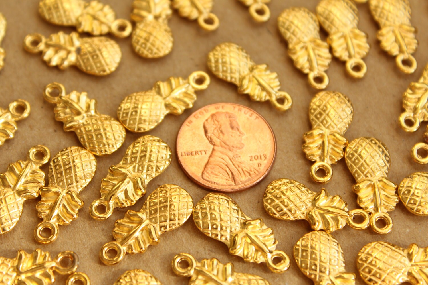 15 pc. Gold Pineapple Charms, 19.5mm x 9mm | MIS-060