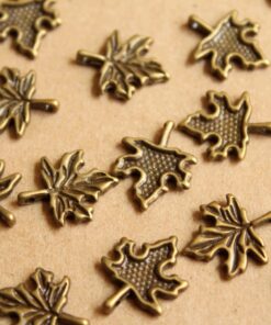 25 pc. Small Antique Bronze Maple Leaf Charms, 14mm by 17mm | MIS-082