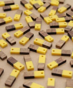 6 pc. Yellow Resin and Wood Rectangle Pendants, Multiple Colors Available, 20mm x 6.5mm | MIS-153*