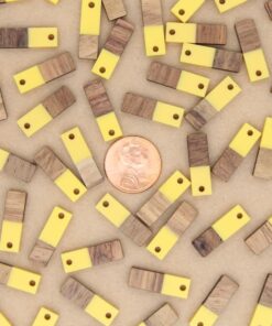 6 pc. Yellow Resin and Wood Rectangle Pendants, Multiple Colors Available, 20mm x 6.5mm | MIS-153*