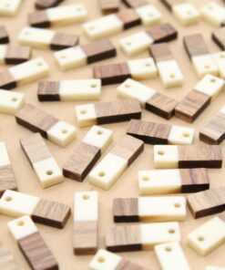 6 pc. White Resin and Wood Rectangle Pendants, Multiple Colors Available, 20mm x 6.5mm | MIS-151**