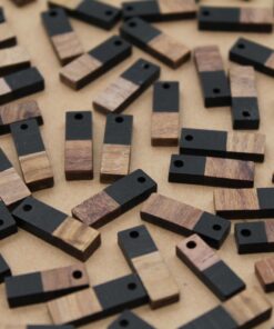6 pc. Black Resin and Wood Rectangle Pendants, Multiple Colors Available, 20mm x 6.5mm | MIS-155